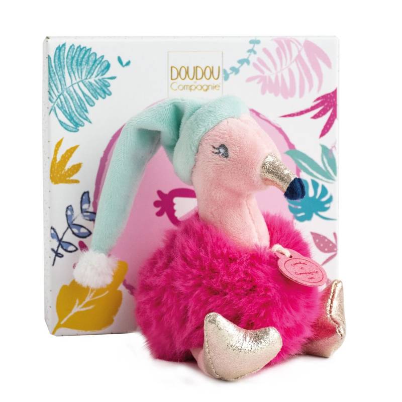 Peluche Minizoo - Flamant Rose avec bonnet