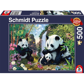  Puzzle 500 Pièces La famille de panda à la cascade