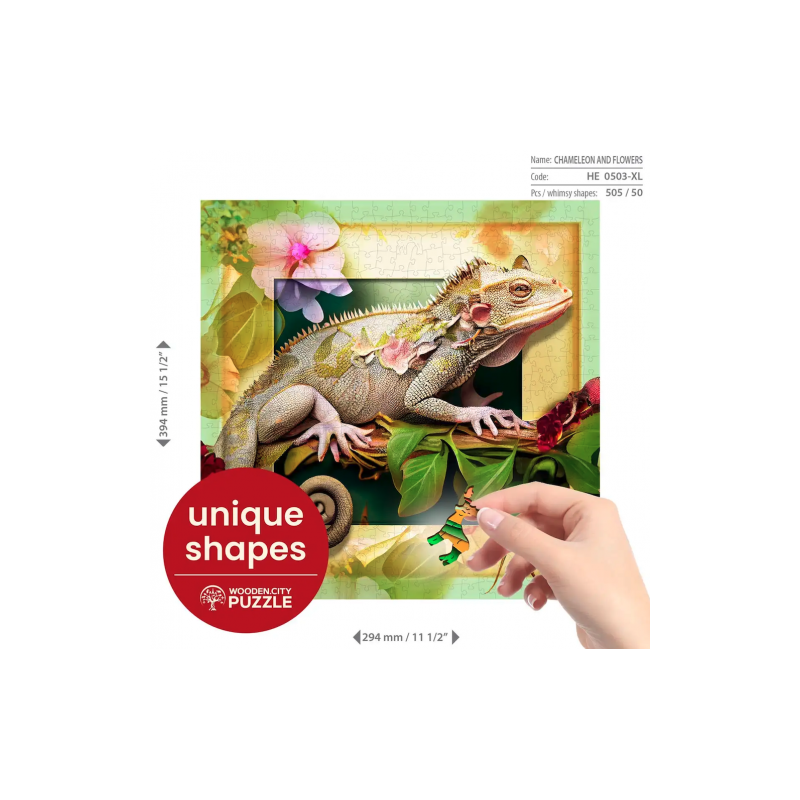 Puzzle Puzzle en bois – Caméléon et Fleurs – 550 pcs (50 pcs uniques)