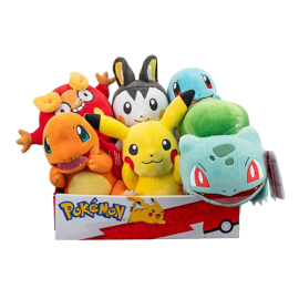  Pokémon - Assortiment peluches 20 cm (Pikachu, Salamèche, Bulbizarre, Carapuce, Darumarond, Emolga)