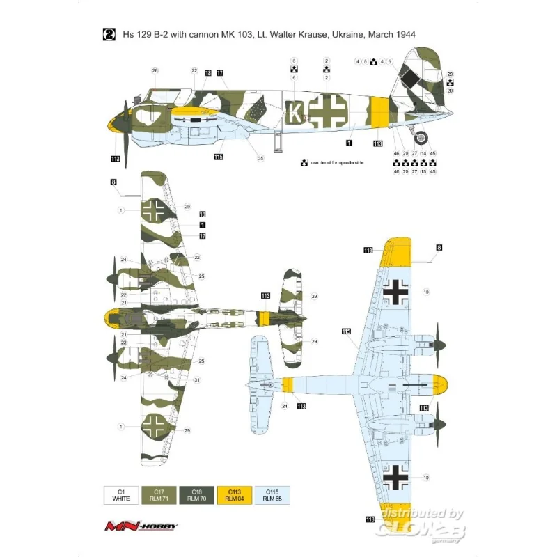 Maquette d'avion Henschel Hs- 129B-2 with cannon MK 101& MK103