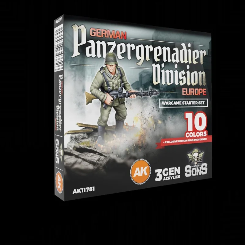 Peinture à maquette acrylique AK INTERACTIVE: GERMAN PANZERGRENADIER DIVISION EUROPE - Wargame Starter Set (10 Colors + Exclusiv