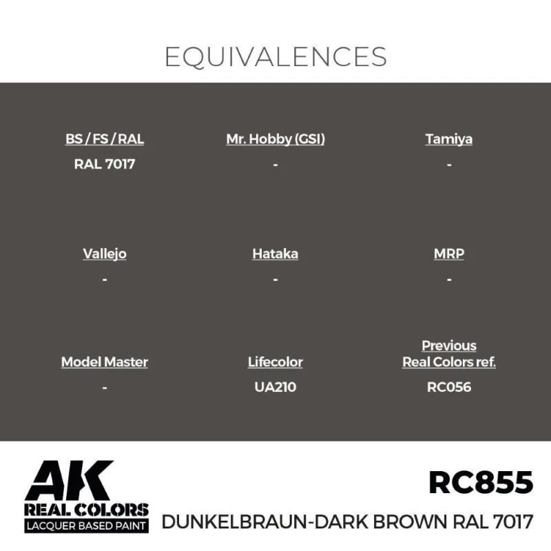 AK Interactive AK INTERACTIVE: Real Colors Dunkelbraun-Dark Brown RAL 7017 17 ml.