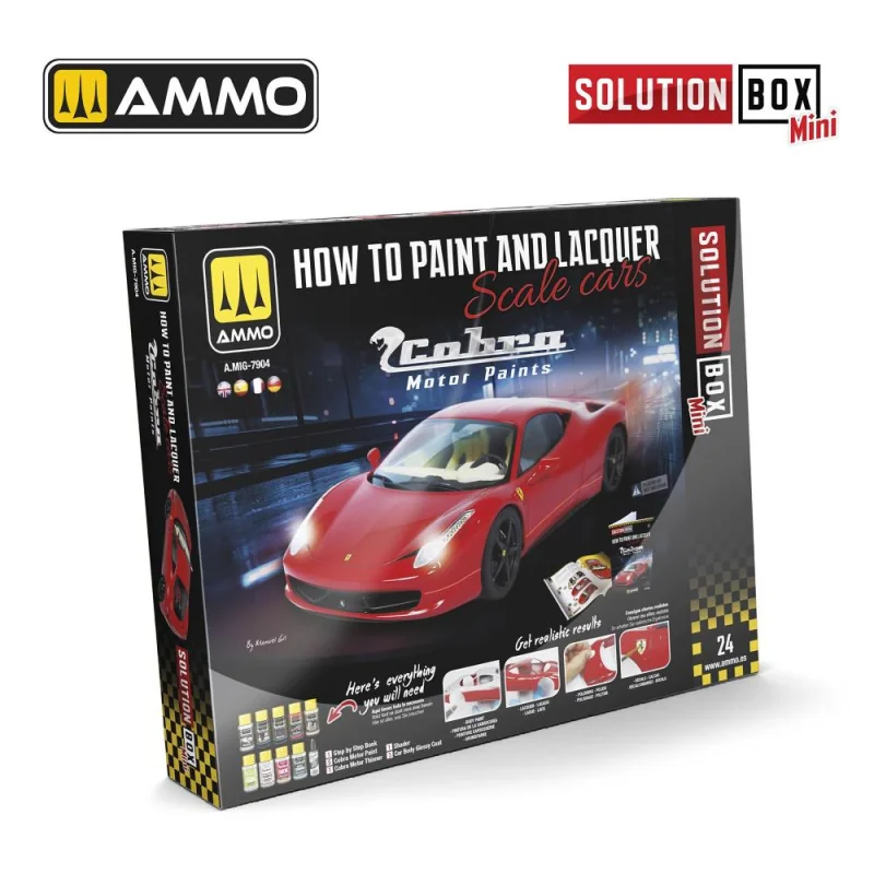 Peinture AMMO OF MIG: SOLUTION BOX MINI 24 - How to Paint and Lacquer Scale Cars - COBRA MOTOR PAINTS