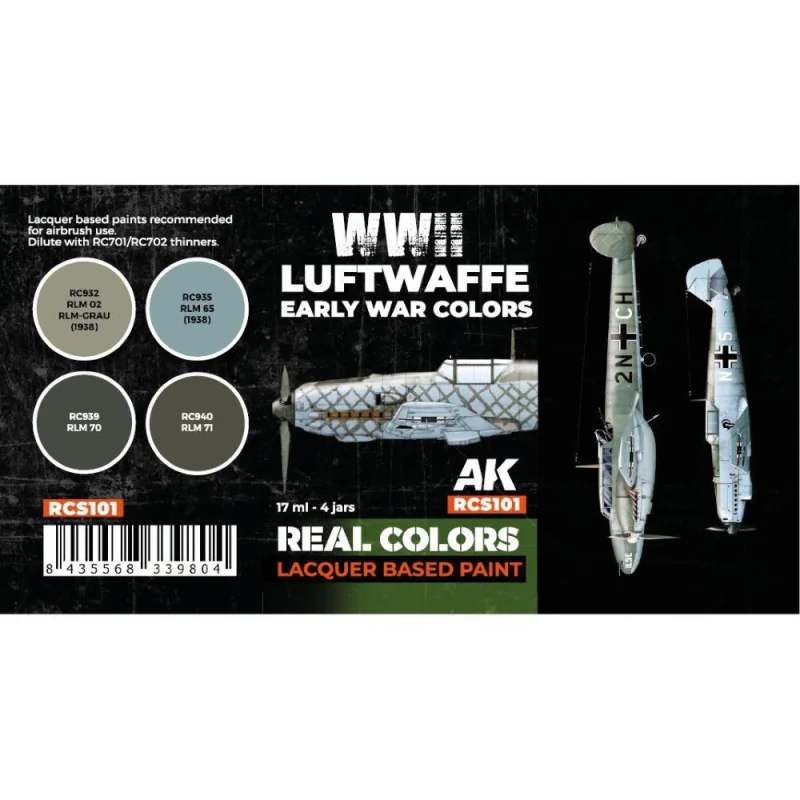 Peinture à maquette acrylique AK INTERACTIVE: Real Colors WWII Luftwaffe Early War Colors SET