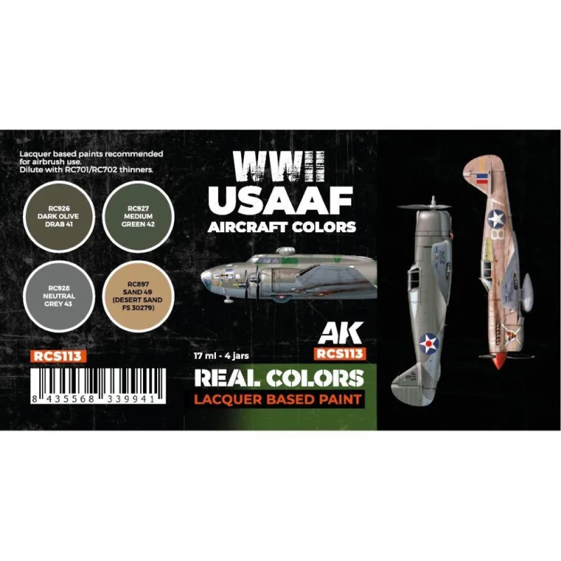 Peinture à maquette acrylique AK INTERACTIVE: Real Colors WWII USAAF Aircraft Colors SET