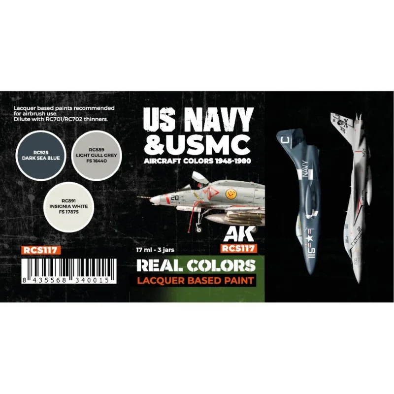 Peinture à maquette acrylique AK INTERACTIVE: Real Colors US Navy & USMC Aircraft Colors 1945-1980 SET