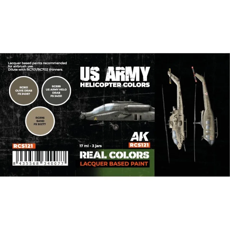 Peinture à maquette acrylique AK INTERACTIVE: Real Colors US Army Helicopter Colors SET