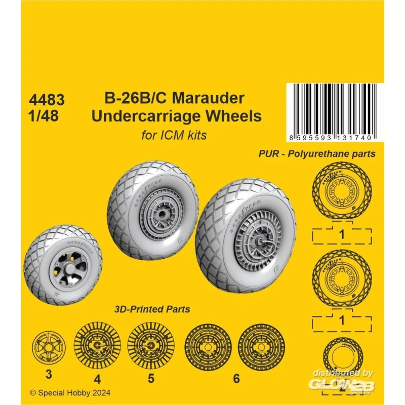  B-26B/C Marauder Undercarriage Wheels / for ICM kit