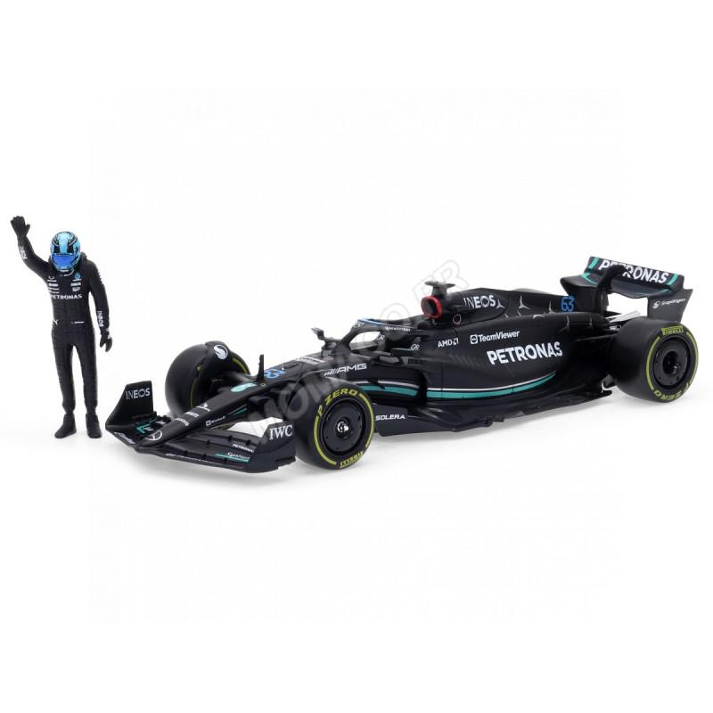 Miniature MERCEDES GP F1 W14 TEAM MERCEDES-AMG PETRONAS 63 GEORGE RUSSEL 2023 AVEC PILOTE