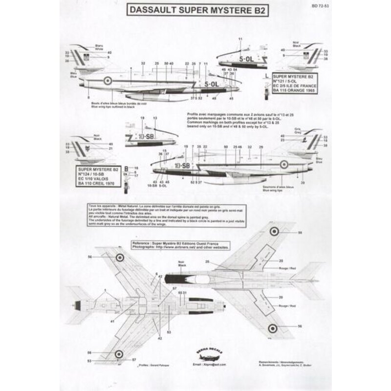 Décal Dassault Super Mystere B2 Part 2 : N¬?121 5-OL 'Ile de France' & N¬?124 10-SB 'Valois' 