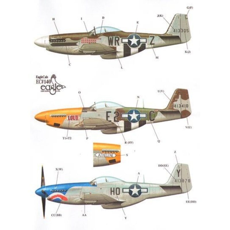 Décal P-51D Mustang Part 2 (3) 44-13305 WR-Z 355th FG Capt Henry Brown 'Hun Hunter/Texas', non standard OD on upper surfaces, wh