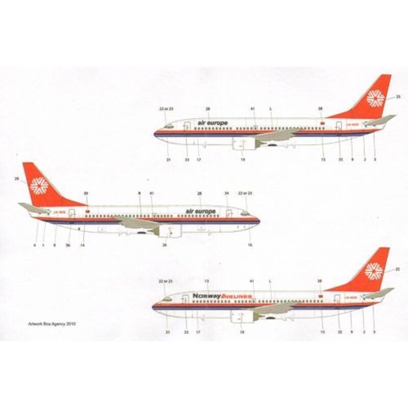 Décal Norway Airlines Boeing 737-300 also includes the Air Europe version. Cockpit windows for both Minicraft and Skyline models