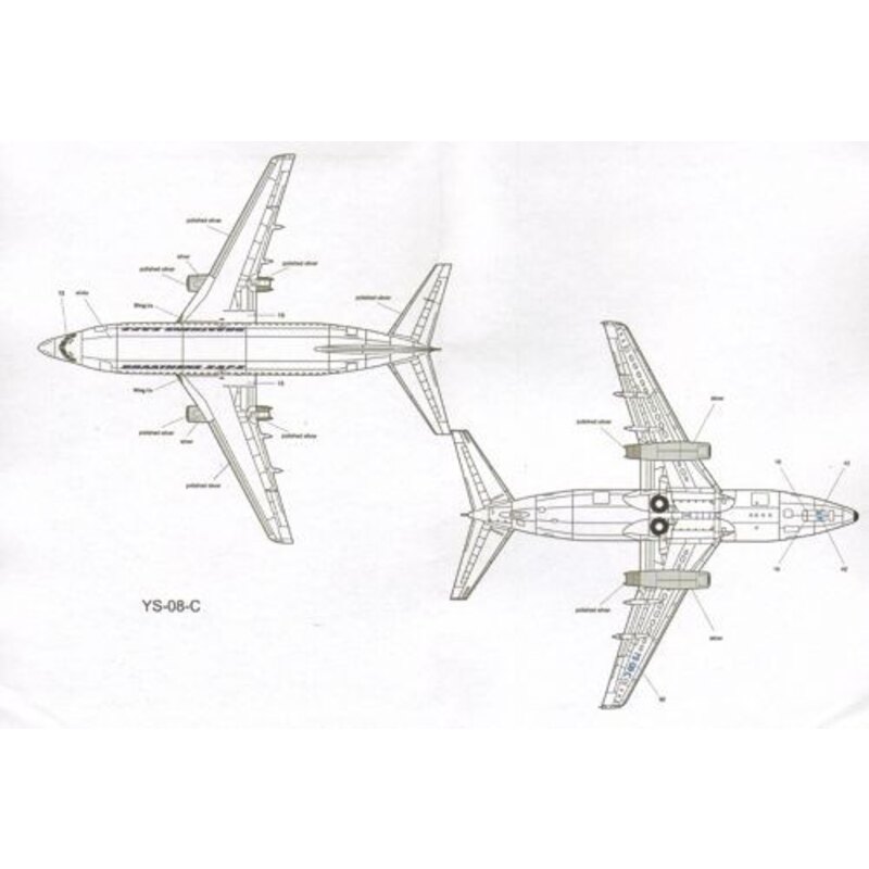 Décal Braathens SAFE Boeing 737-200 LN-SUZ with VASP cheatline and YS-08-C in TACA colours. Includes cockpit windows for both Ai