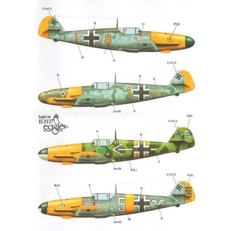 Décal Messerschmitt Bf 109F-2 includes.... Yellow 8 Fw. Heinz Jahner 9./JG 2 Yellow 1 Uffz. Felix Sauer 6./JG 53 - + - Major H