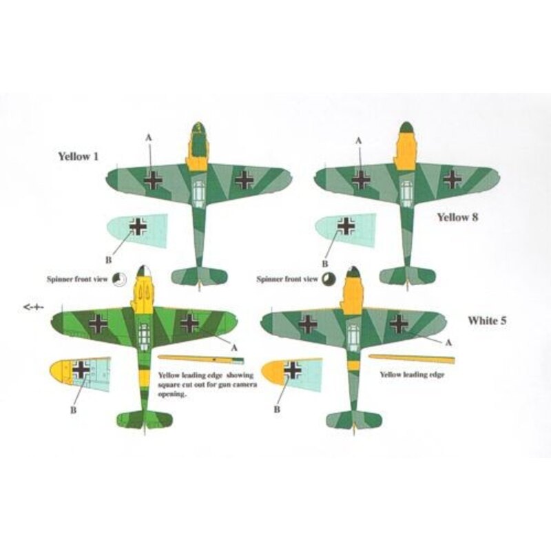 Décal Messerschmitt Bf 109F-2 includes.... Yellow 8 Fw. Heinz Jahner 9./JG 2 Yellow 1 Uffz. Felix Sauer 6./JG 53 - + - Major H