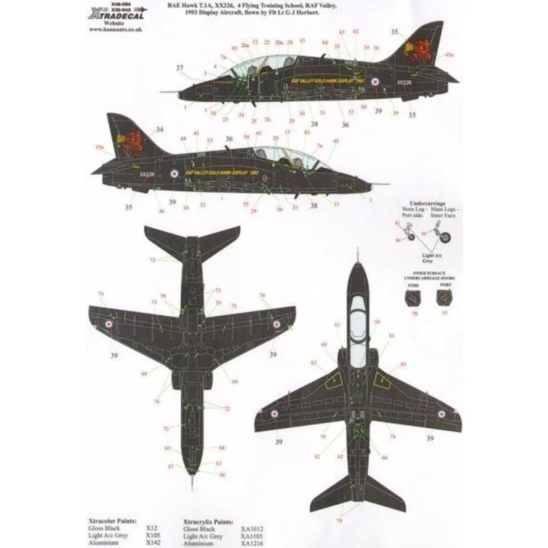 Décal BAe Hawk T.1A (2) XX244 or XX245 2008(R) Squadron, 4 FTS RAF Valley 2011 Display Aircraft flown by Fl.Lt. Jules Fleming; X