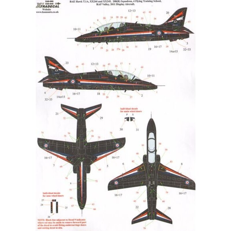 Décal BAe Hawk T.1A (2) XX244 or XX245 2008(R) Squadron, 4 FTS RAF Valley 2011 Display Aircraft flown by Flt.Lt. Jules Fleming; 