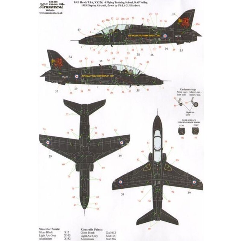 Décal BAe Hawk T.1A (2) XX244 or XX245 2008(R) Squadron, 4 FTS RAF Valley 2011 Display Aircraft flown by Flt.Lt. Jules Fleming; 