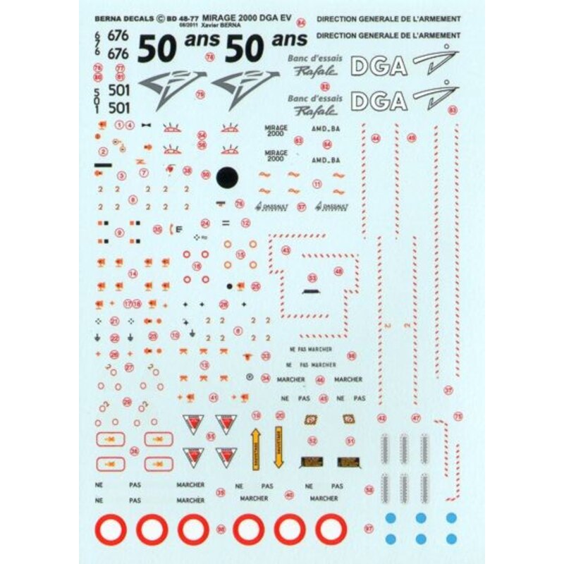 Décal Dassault Mirage 2000 DGA EV (flight trials) : Mirage 2000B N¬? 501 & Mirage 2000D N¬? 676 r?©f 