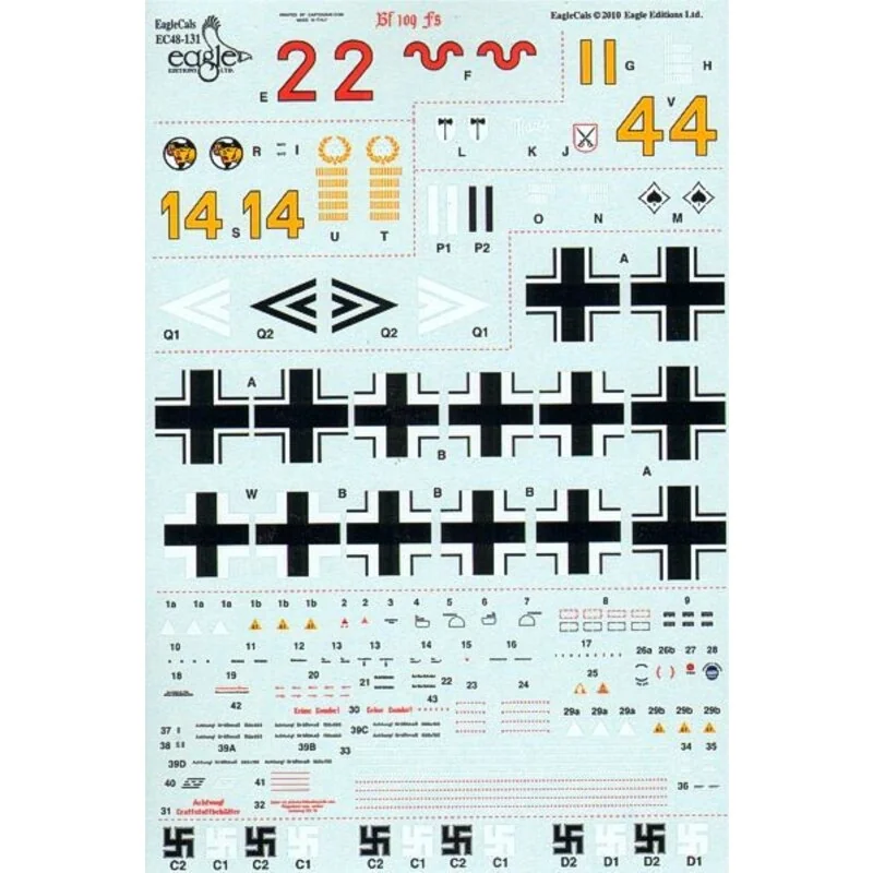 Décal Messerschmitt Bf 109F-4. Markings for Red 2 8./JG 27 Yellow 4 9./JG 27 Pilot: Obfw. Eberhard von Boremski Yellow 14 3./JG 