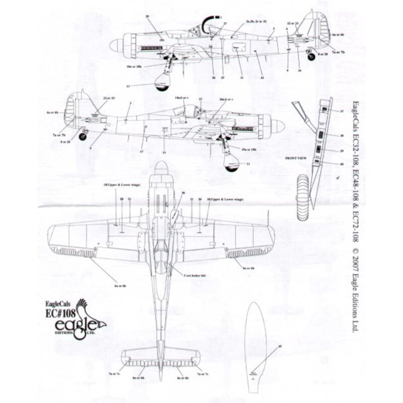 Décal Focke Wulf Fw 190D-9 Pt 2 (4) White 17 1/JG 2 RLM 75/76/83 Yellow 9 3/JG 2 RLM 757683 Black II Stab jg 2 RLM 74/75/76/83 