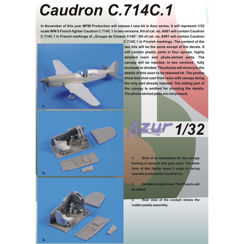 Caudron C.714C.1. Décalques pour la Finlande incluant des nombres d'avion de marquages CA-552 CA-555 et CA-556.