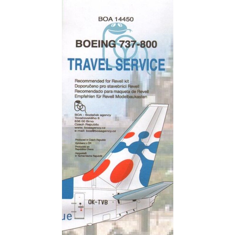 Décal Boeing 737-800 TRAVEL SERVICE Fly from Prague OK-TVB designed to be used with Revell kits)