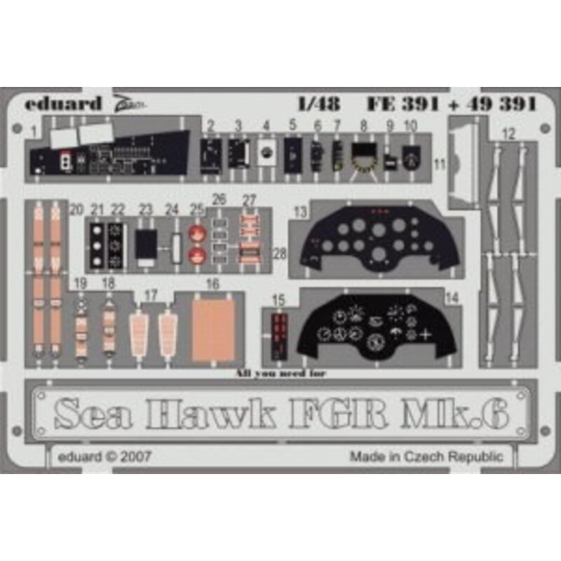 Hawker Sea Hawk FGR.6 (auto-adhésif) - pièces pré-peintes en couleur (pour maquettes Trumpeter) 