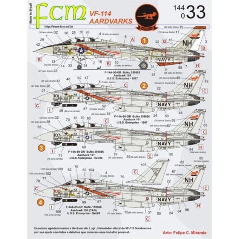 Décal Grumman F-14A Tomcat VF-114 Aardvarks