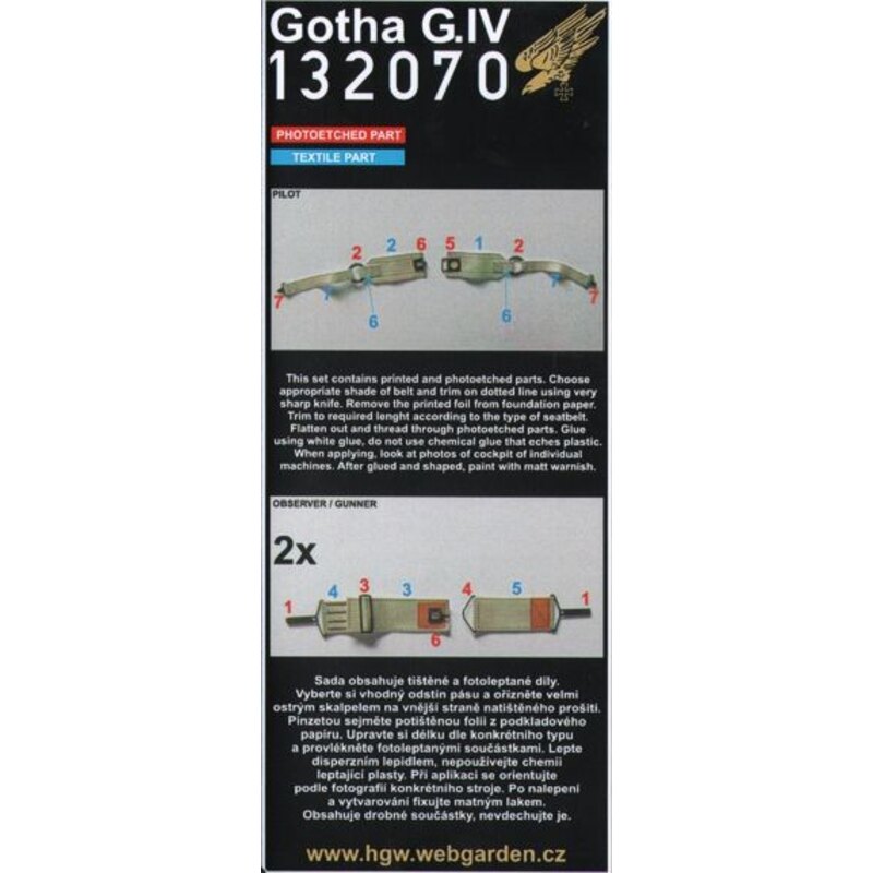 Gotha G.IV ceintures de sécurité (conçu pour les maquettes Wingnut Wings) 