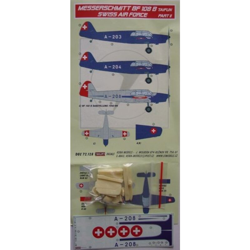 Décal Decals Bf 108 B Taifun Part II. (Suisse Air Force) (conçu pour les maquettes Heller) 