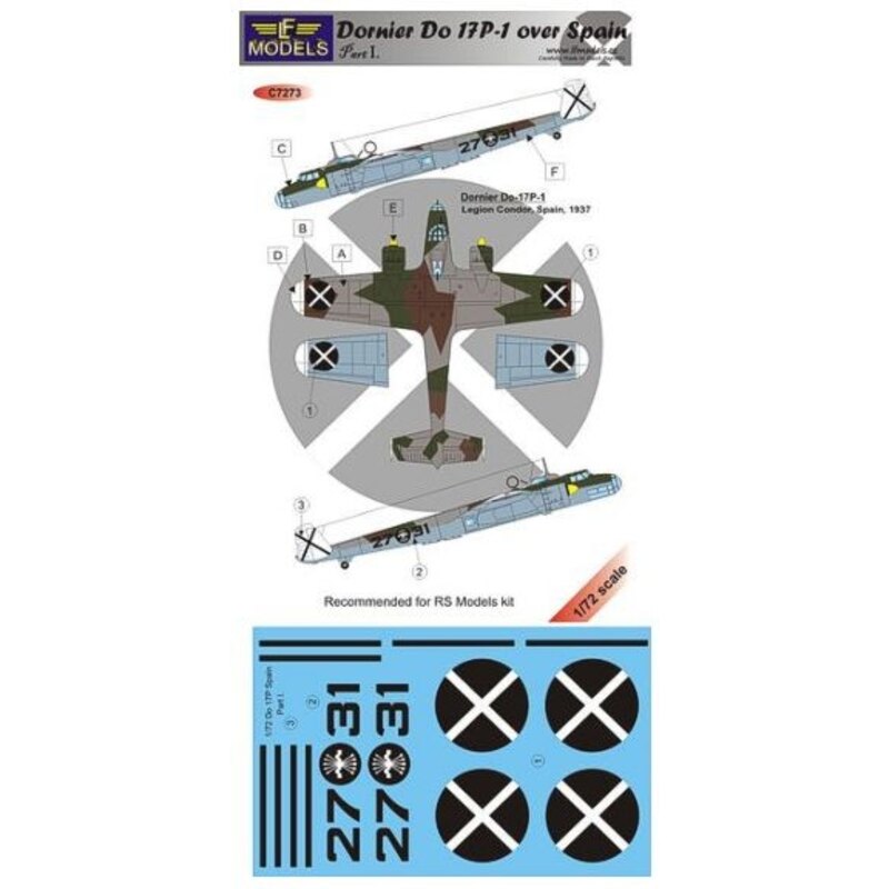 Décal Dornier Do 17P-1 over Spain Part I. (conçu pour les maquettes RS Models) 