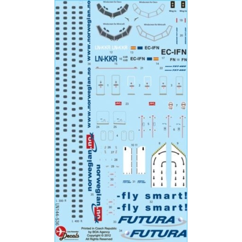 Décal Boeing 737-300 Norwegian - Fly Smart LN-KKR in ex-Slovak Airlines couleurs et Boeing 737-400 Futura avec Norwegian titles 