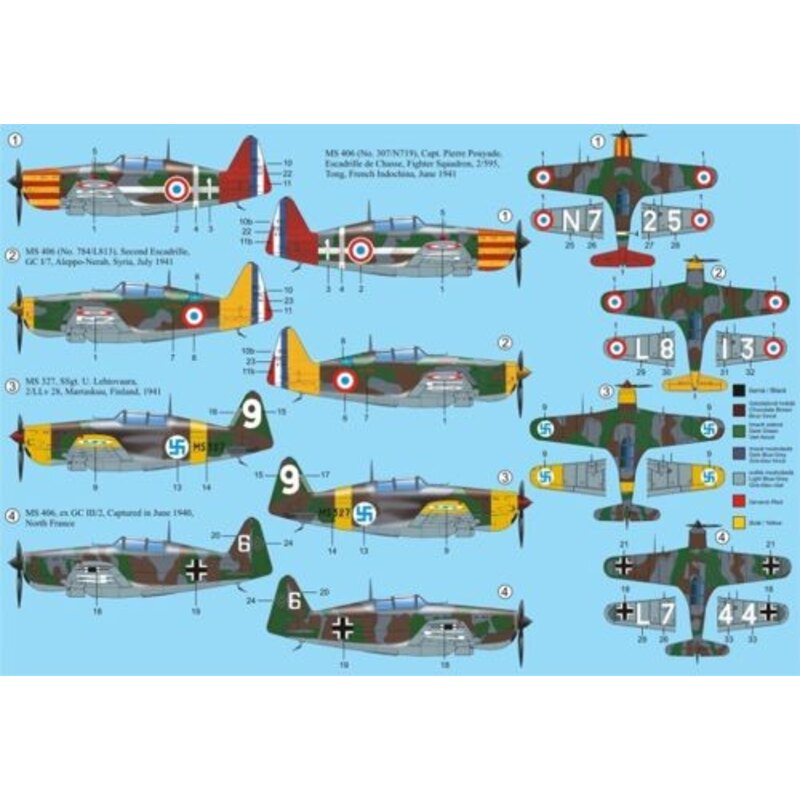 Morane-Saulnier MS.406 4 variantes de décals pour Vichy, Luftwaffe, Finlande