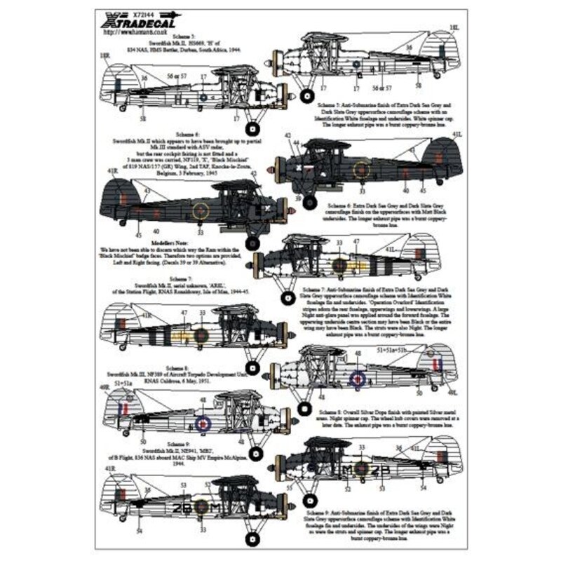 Décalcomanies pour avions mili Décal Fairey Swordfish Mk.I/Mk.II/Mk.III Part 1 (8) 4A 815 NAS Lt.Cdr K. Williamson HMS Illustrio