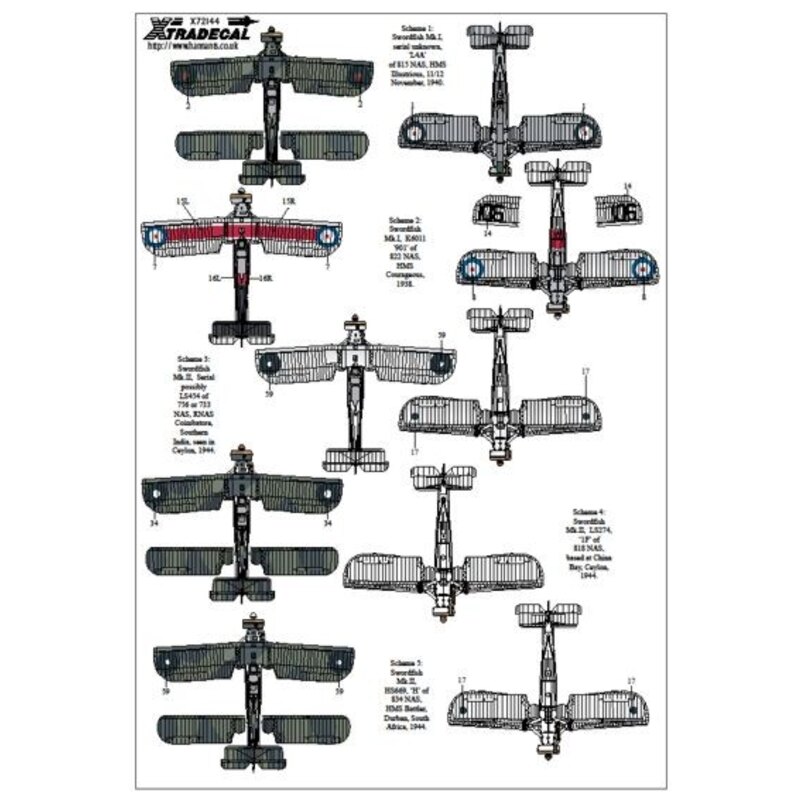 Xtradecal Décal Fairey Swordfish Mk.I/Mk.II/Mk.III Part 1 (8) 4A 815 NAS Lt.Cdr K. Williamson HMS Illustrious Taranto 11/12 Nove