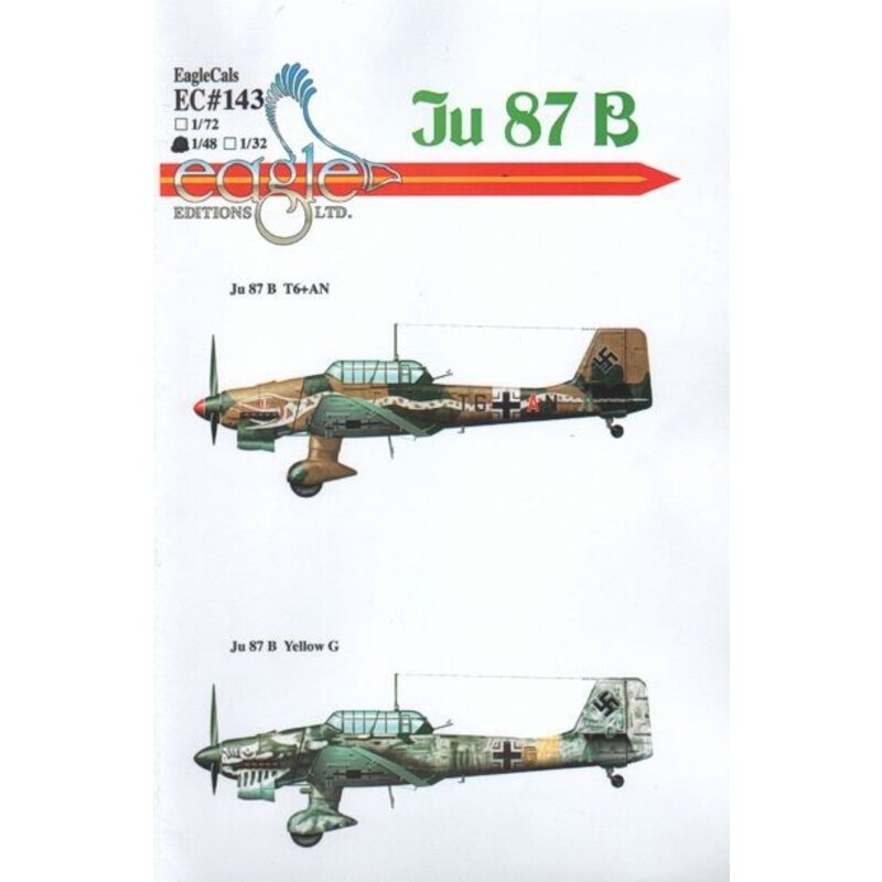 Décal Junkers Ju 87B-2 'Stuka'. T6+AN; 5./St.G. 2 Sept 1941; Yellow G Unit Unknown Winter 1941/1942;