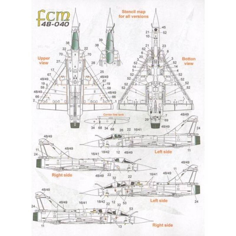 Décal Dassault Mirage 2000B, C, 5F, D, N (9) C 4647 et D; 4933 FAB Brasil AF 2007; 5-OZ EC 2/005; 5F 2-EB EC 1/003 Cigognes 2010