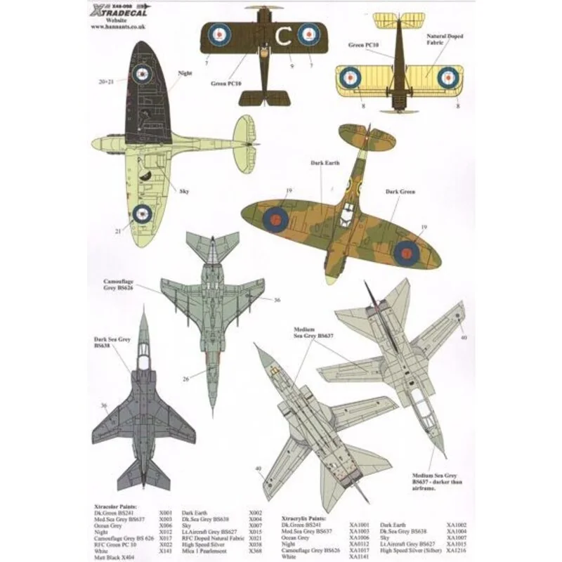 Décal RAF History 41 Sqn Pt 1 (4) S.E.5a E3977/C Lt R.R.Barksdale St Omer 1918; Supermarine Spitfire Mk.IIA P7666 EB-Z 'Observer