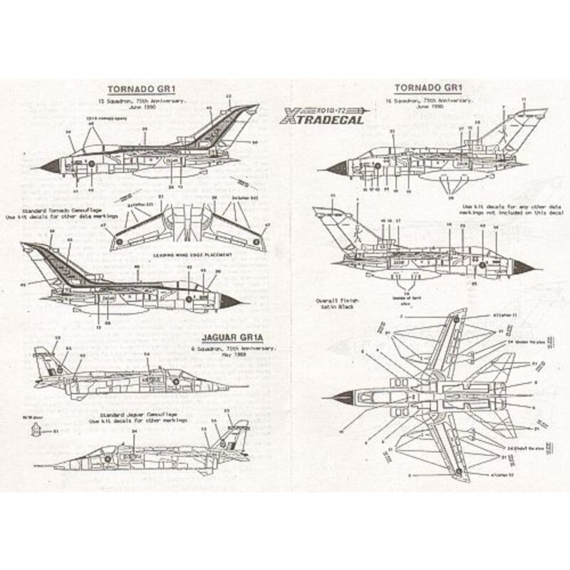 Décal RAF Update 1990 #1 (3) Panavia Tornado GR.1 ZA591 16 Sqn 75th Anniversary black aircraft avec large 'Saint' on fin; ZA549 