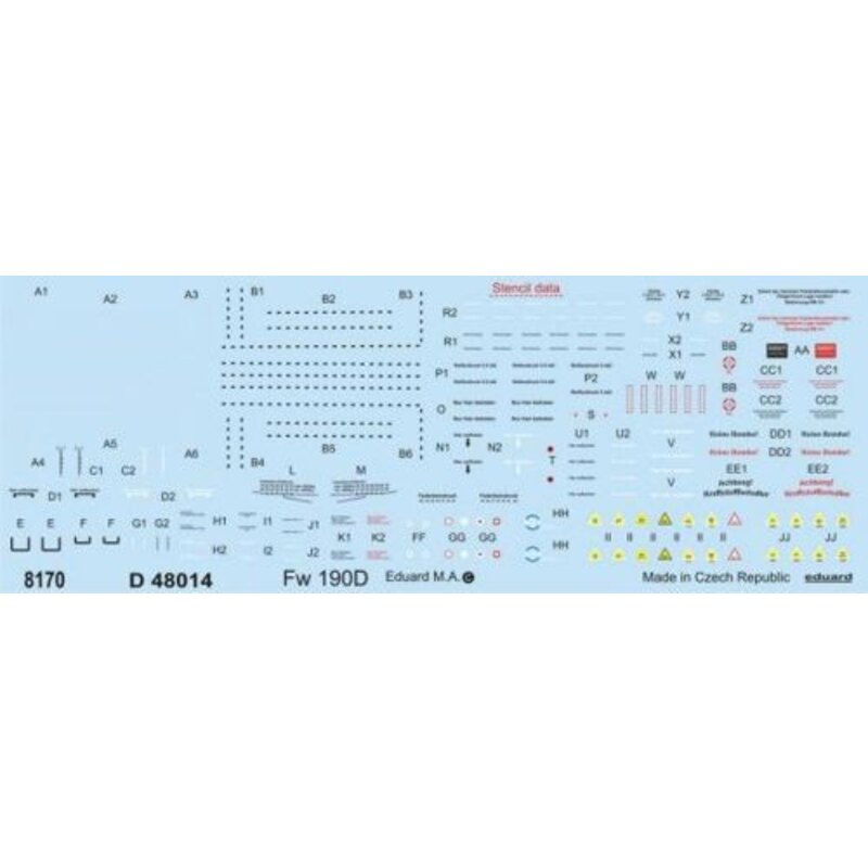 Décal Focke-Wulf Fw 190D stencils 1/48 - A complete set of instruction and maintenance stencils for the Fw 190D in black and w