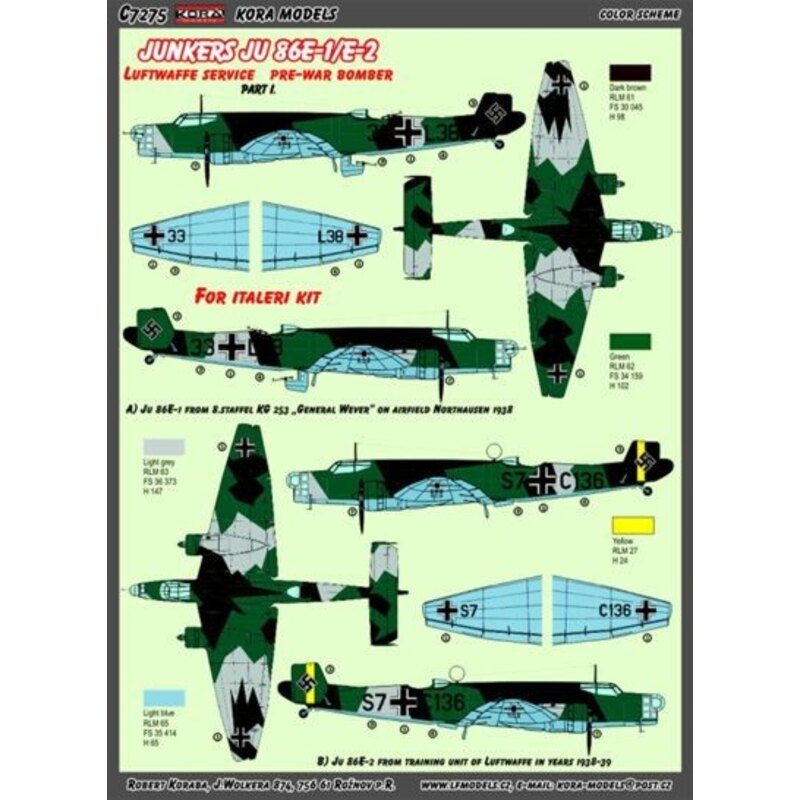 Junkers Ju 86E-1/E-2 Luftwaffe Conv.set Part I. (designed to be used with Italeri kits) 