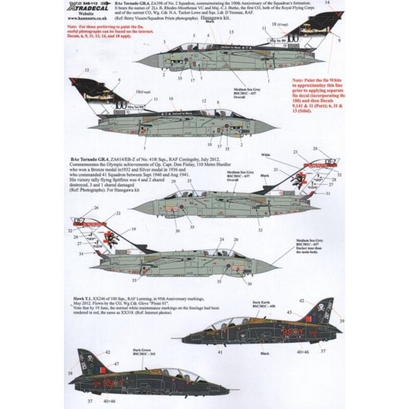 Décal RAF Anniversary Update 2011/12 (4) 100th Anniversary of 2 Sqn Panavia Tornado GR.4 ZA398 RAF Marham; 95th Anniversary 100 