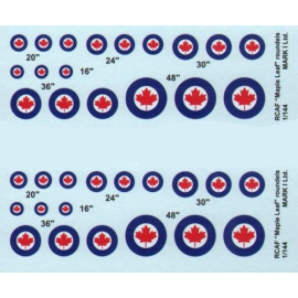  Décal RCAF Maple Leaf roundels, 2 sets diameter: 16; 20; 24; 30; 36; 48˝
