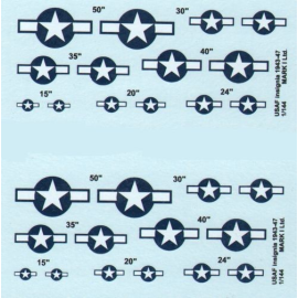  Décal USAF Insignia, 1943-47, 2 sets diameter: 15; 20; 24; 30; 35; 40; 50˝
