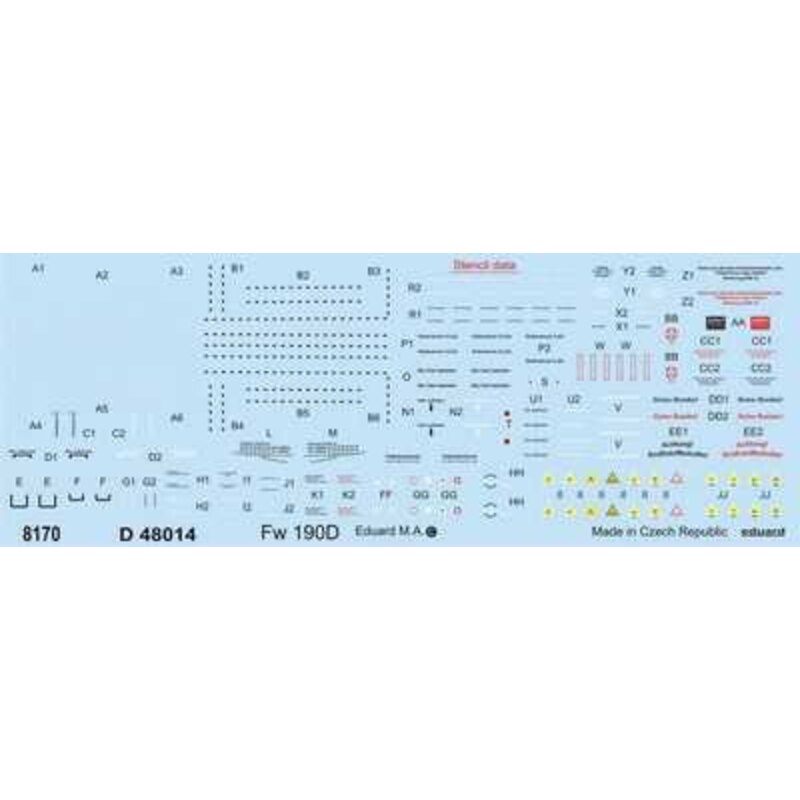 Décal Focke-Wulf Fw 190D stencils 1/48 - A complete set of instruction and maintenance stencils for the Fw 190D in black and w