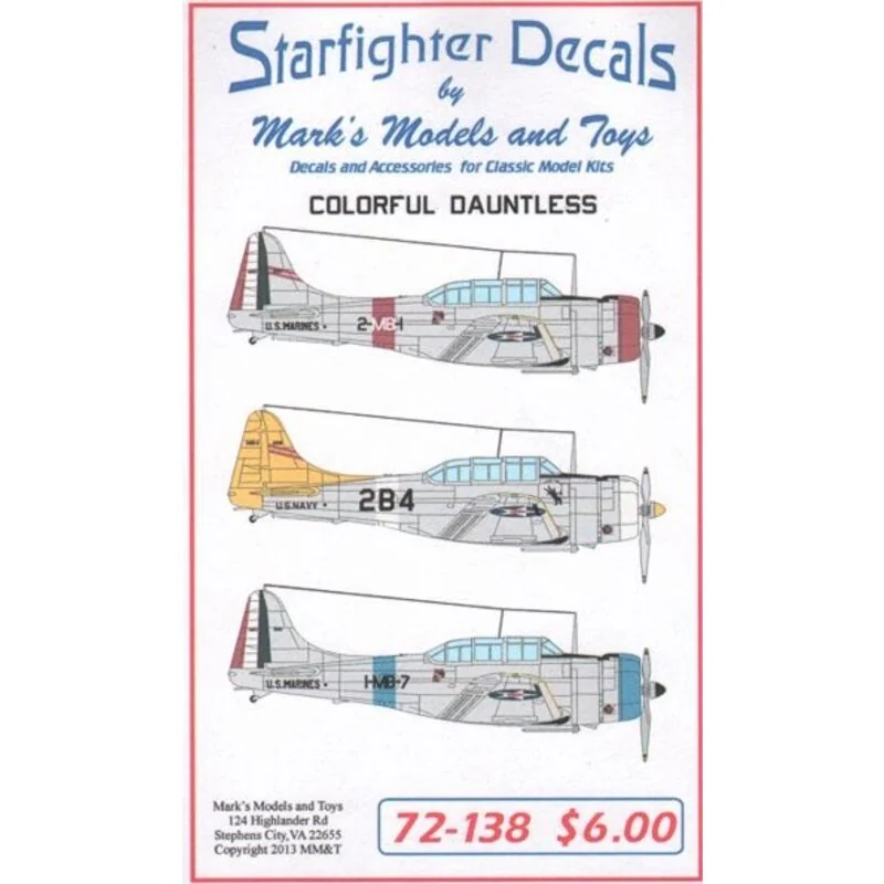 Décal Colorful Dauntless. Decals for 3 different SBD-1 and SBD-2 aircraft. Markings are for, Yellow Wing, SBDs serving with the 