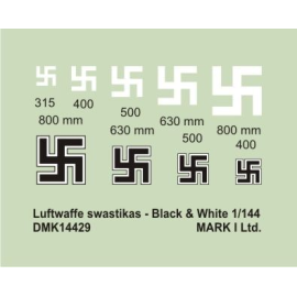  Décal Luftwaffe Swastikas, Black &amp; White (size: 315;400;500;630;800), 2 sets