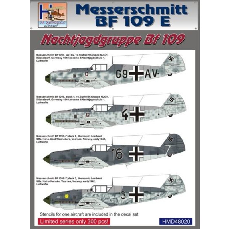 Décal Messerschmitt Bf 109E Messerschmitt Bf 109 Nachtjagdgruppe , Pt.1